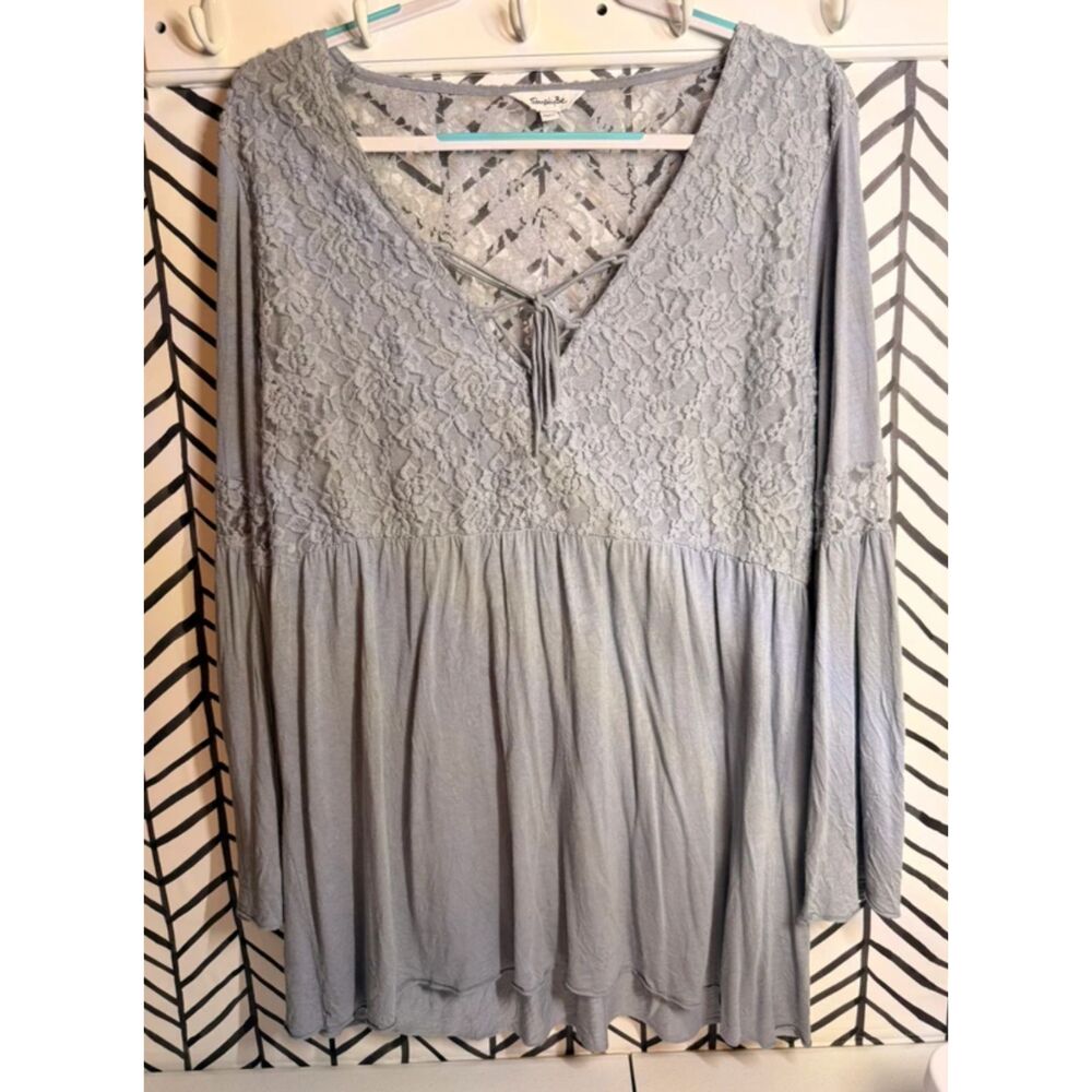 Simply Be Blue Long Bell Sleeve Lace Flowy Top Women’s L US 12 UK 16 5020